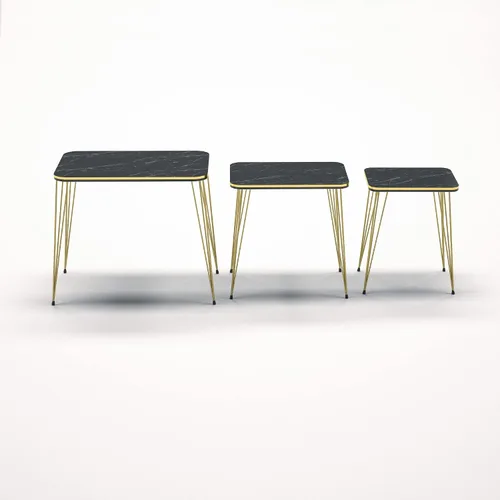 Vista 6 de Juego de 3 anidadores rectangulares, mesa anidable, base moderna de aspecto de grano de madera para mesas de centro o mesitas de noche, mesa
