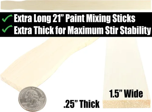 Vista 3 de Paquete de 5 palitos de pintura ultra resistentes de 21 pulgadas. Agitadores de paleta de madera lijada para mezclar epoxi o pinturas en cubos de 5
