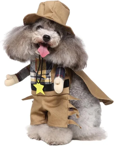 Vista 12 de Disfraz de perro mercenario para cachorro, ropa de cosplay para mascotas, disfraz divertido de Halloween y Navidad, para gatos y perros pequeños