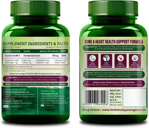 Vista 8 de Himalayan Organics Organics Suplemento de vitamina K2 a base de plantas apoya una salud ósea y cardíaca más fuerte - 120 cápsulas vegetales