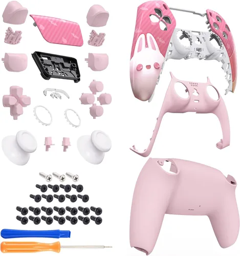 Vista 3 de eXtremeRate Juego completo de carcasa de conejo de Pascua con cubierta de panel táctil, carcasa decorativa de repuesto personalizado, placas