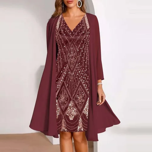 Vista 2 de Vestido para mujer, elegante vestido de dos piezas de gasa sin mangas con encaje de color sólido