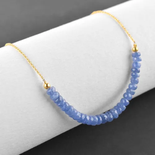 Vista 2 de OdrillionGems Natural Blue Sapphire Gemstones Bar Necklace, Faceted Beads, 14K Gold Plated, 925 Sterling Silver, Women Jewerly, September