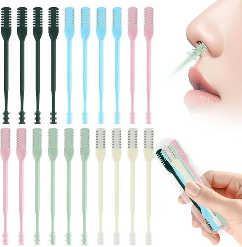 Vista 26 de Cortador de pelo nasal 2 en 1, recortador manual de doble cara con cepillo, cuchillo de nariz giratorio de 360° para hombres y mujeres, herramienta