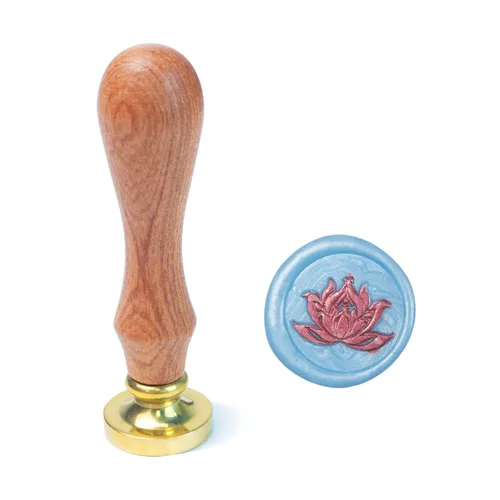 Vista 37 de Sello de cera de flor con mango de madera de cabeza de latón extraíble para sellado de sobres