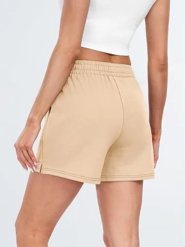 Vista 74 de AUTOMET Pantalones cortos deportivos para mujer, estilo casual, con cordón, cómodos, elásticos, de cintura alta, con bolsillos