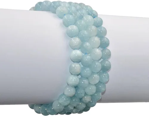 Vista 3 de AD Beads Pulsera elástica de cuentas redondas de piedras preciosas naturales, curación Reiki, 0.315 in Azul aguamarina