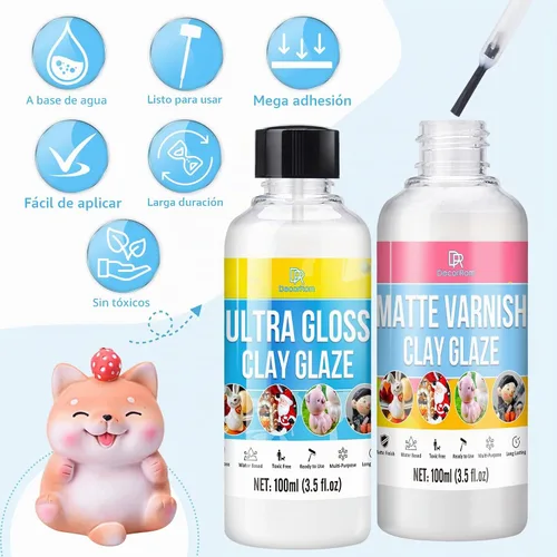 Vista 2 de Kit de esmalte de arcilla seca al aire – Esmalte y barniz de arcilla polimérica de 7 onzas para arcilla seca al aire – Sellador de alto brillo