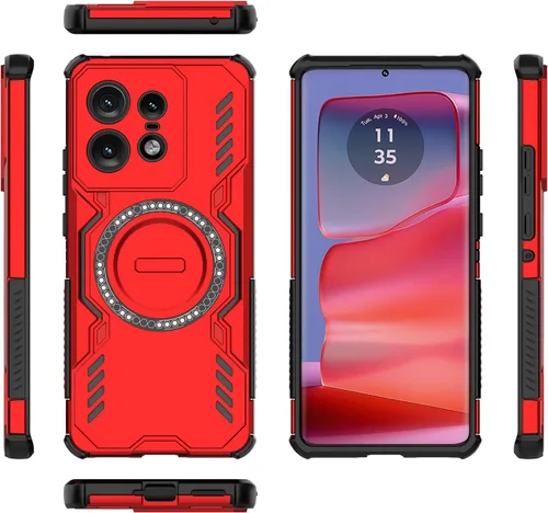 Vista 156 de Funda compatible con Motorola Edge 50, compatible con carga inalámbrica MagSafe [PC + TPU] 2 en 1 funda magnética protectora anticaída para Rojo