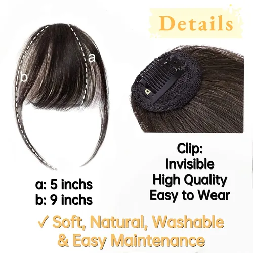 Vista 4 de Flequillo de cabello humano con clip, natural hecho a mano, flecos con sienes para mujer, extensiones curvadas reales y onduladas, piezas de cabello