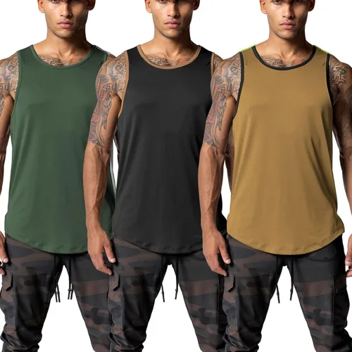 Vista 2 de Camiseta sin mangas para hombre, de secado rápido, para gimnasio, ligera, transpirable, para entrenamiento, fisicoculturismo, fitness