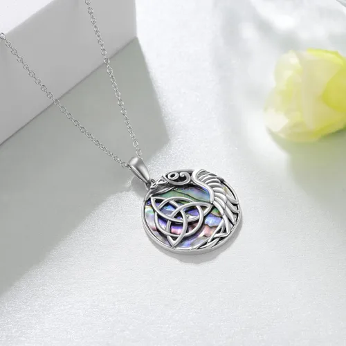 Vista 5 de SVODEA Collar con nudo de la Trinidad celta para mujer plata de ley 925 con dije de alas de ángel de concha de abulón protección espiritual regalos
