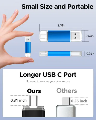 Vista 4 de AreTop Memoria USB C de 4 GB USB 2.0 Dual Flash Drive 2 en 1 portátil tipo C compatible con iPhone 16/15, teléfono inteligente Android