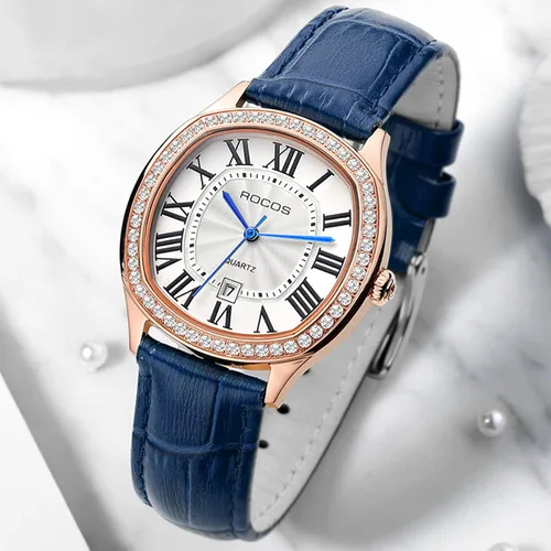 Vista 4 de Women's Watches Leather Crystal Quartz Round Watch Ladies Diamond Dial Bracelet Wrist Waterproof Watch Business Stainless Steel Case Fashion Leather