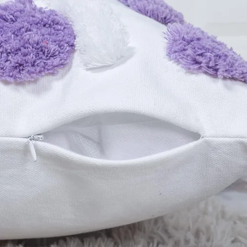 Vista 5 de ANGELLOONG Fundas de almohada de color morado claro y blanco, fundas de almohada de lavanda para cama, fundas de almohada modernas con borlas