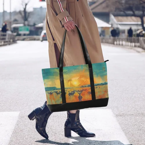 Vista 2 de Sunset Deers - Bolsas para computadora con clase con cremallera para universidad con pañal maletín ejecutivo para mujer