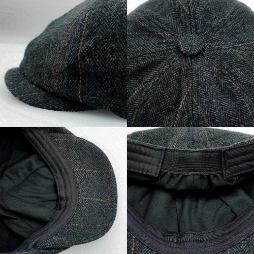 Vista 3 de Newsboy Gorra Gatsby Baker Boy Sombrero Plano Tweed Ajustable Peaky Herringbone Sombrero