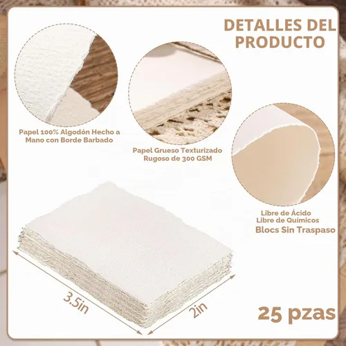 Vista 2 de Prudiut 25 hojas de papel de acuarela de algodón con borde deckled de 300 GSM, 2 x 3.5 pulgadas, blanco, texturizado, ideal para pintura