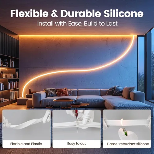 Vista 4 de Muzata Difusor LED de silicona sin manchas de 16.5 pies/16.4 ft con canal LED blanco flexible con brida empotrada tubo flexible