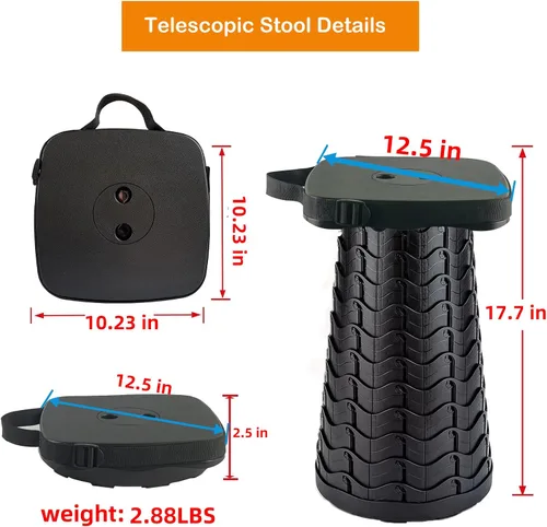 Vista 4 de Taburete plegable para acampar con cojín de asiento y bolsa de nailon, taburete telescópico portátil cuadrado, taburete plegable ligero y resistente