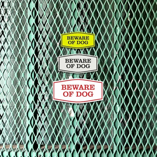 Vista 6 de All Quality Fancy Beware of Dog Letrero Material duradero Señales de seguridad para el hogar Fácil de instalar (negro/oro), mediano, 1 paquete