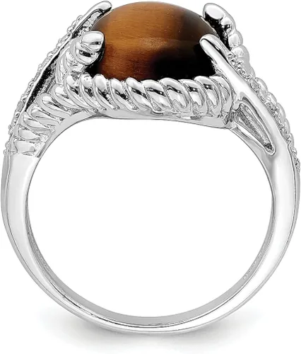 Vista 2 de Anillo de plata de ley 925 con diseño de ojo de tigre, cuarzo y diamantes de imitación, piedra preciosa, concha natural, joyería fina para mujer