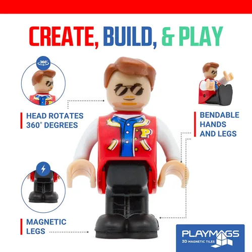 Vista 3 de Playmags Juego de figuras magnéticas comunitarias de 15 piezas – 2 pulgadas Play People perfecto para bloques de construcción de azulejos magnéticos