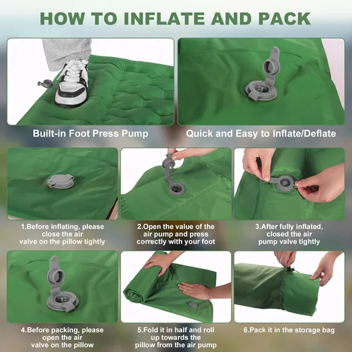 Vista 8 de Colchoneta de dormir para acampar con almohada: colchón de aire autoinflable ultraligero extra grueso de 4.7 pulgadas, tapete inflable ligero