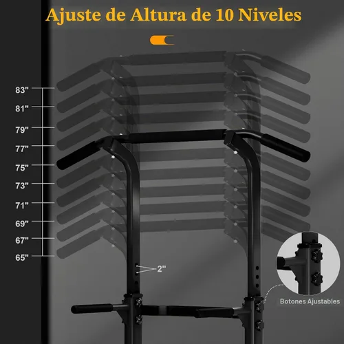 Vista 2 de DlandHome Power Tower Pull Up Bar Dip Station,Adjustable Height Dip Stand Multi-Function Fitness Equipment for Strength Training Home Gym,Stable