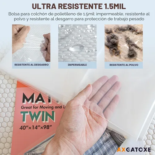 Vista 3 de Bolsa de plástico para colchón para mudanza y almacenamiento, funda impermeable para colchón, protector de colchón para suministros de mudanza