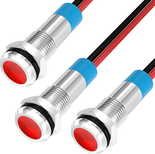 Vista 11 de DaierTek Luz Indicadora LED de 1/4" 12 Voltios 6mm 12V Lámpara Piloto Roja IP67 Impermeable Material de Aluminio Metal Bisel Negro Marino con Cables