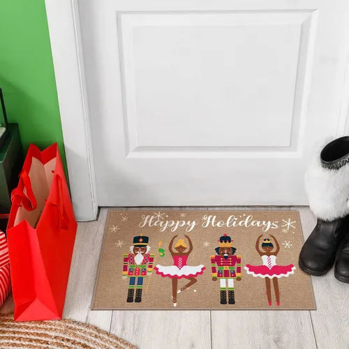 Vista 6 de Drydiet Tapete de Navidad con cascanueces afroamericanos, tapete antideslizante para puerta de bienvenida, feliz día festivo, entrada exterior