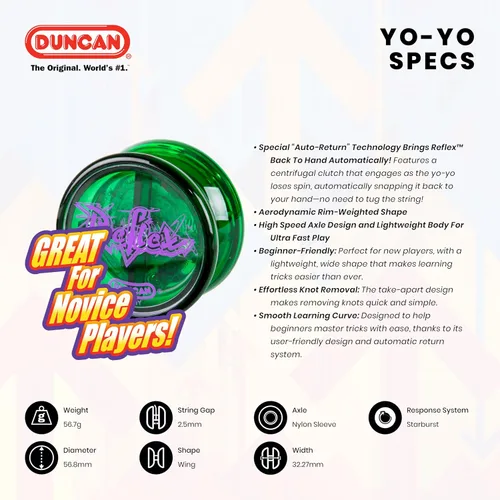 Vista 4 de Duncan Toys Reflex - Yo-Yo con retorno automático, yo-yo principiante con truco de cuerda, azul