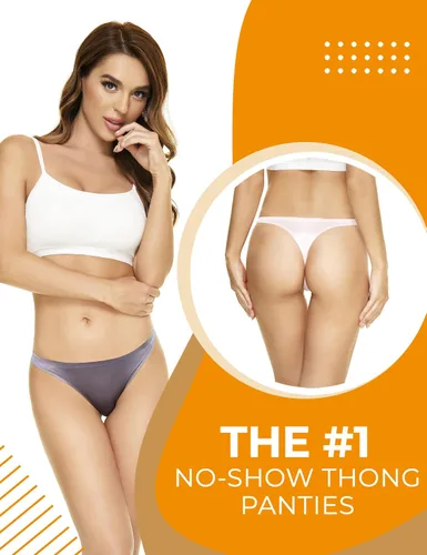 Vista 2 de Seamless Thongs for Women Pack Thong Underwear Women Silk No Show Thongs for Women Satin Thong Panties for Women