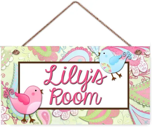 Vista 17 de Letrero de puerta de perezoso floral con nombre personalizado, flores, dormitorio, cuarto de bebé, placa de madera colgante, decoración de pared