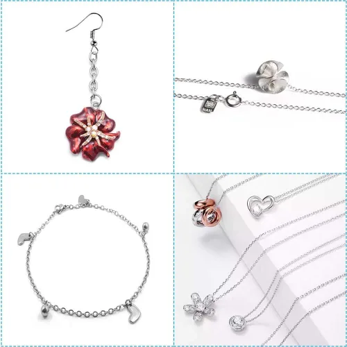 Vista 5 de Cadenas de 15 metros de acero inoxidable para hacer joyas, Anezus Cadena de joyería a granel, Cadenas metálicas pequeñas con 100 anillos de salto