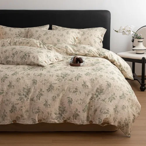 Vista 13 de Juego de funda de edredón blanca con estampado floral azul, juego de ropa de cama de algodón suave estilo bohemio, juego de ropa de cama estética