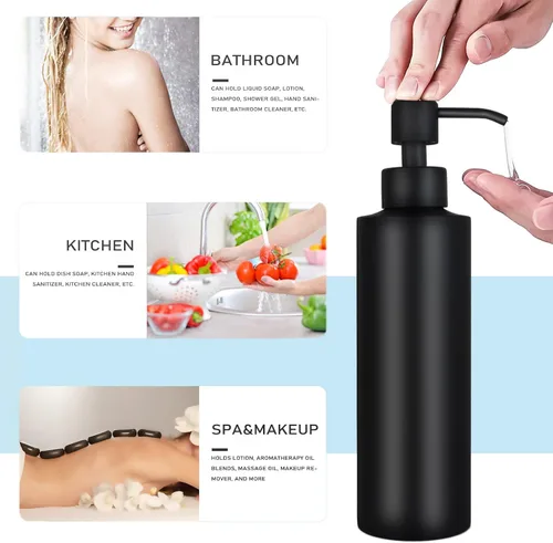 Vista 5 de Dispensador de jabón para encimera, color negro mate, dispensador de loción de 11.8 onzas con bomba, dispensador de jabón de mano de acero