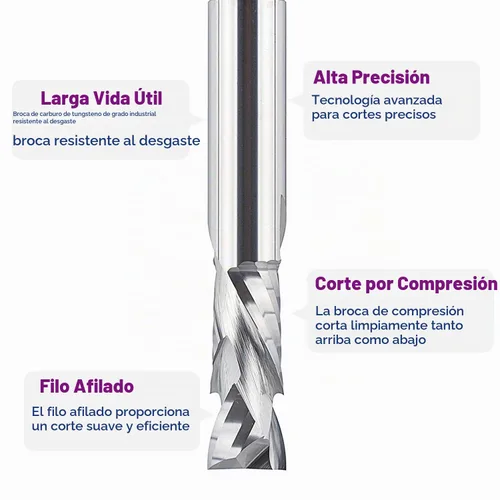 Vista 4 de SpeTool Broca de compresión de 1/2 pulgada de diámetro de corte largo CNC de carburo sólido para carpintería y grabado