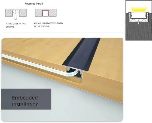 Vista 8 de Paquete de 6 canales de aluminio LED en forma de U de 3.3 pies con cubierta negra, tapas de extremo y clips de montaje, perfil de aluminio