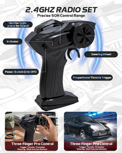 Vista 5 de ARRIS 1/64 Micro Desktop RC Drift Car 4WD con modos de 2 velocidades RTR Negro