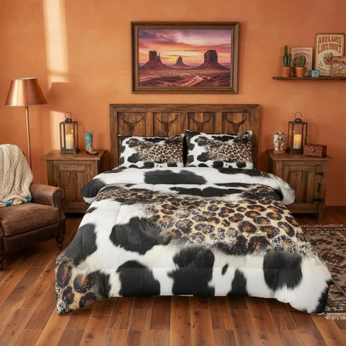 Vista 39 de Juego de edredón de calavera de vaca para niños, tamaño individual, juego de ropa de cama de herraduras de vaquero occidental, Texas Star