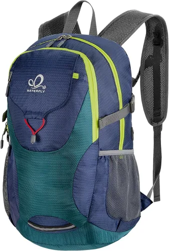 Vista 10 de WATERFLY Mochila de senderismo ligera y plegable, paquete de día 30L azul