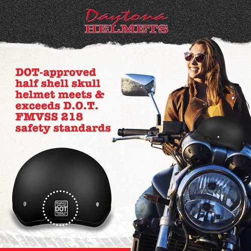 Vista 2 de Daytona HELMETS Casco de motocicleta medio, calavera con huesos cruzados, gorra con visera, negro mate, con aprobación DOT del 100%