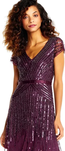 Vista 3 de Adrianna Papell Women's Cap Sleeve Linear Beaded Gown