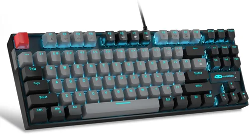 Vista 17 de MageGee - Teclado mecánico para juegos 75%, con interruptor rojo, retroiluminación LED azul, 87 teclas, teclado compacto TKL con cable