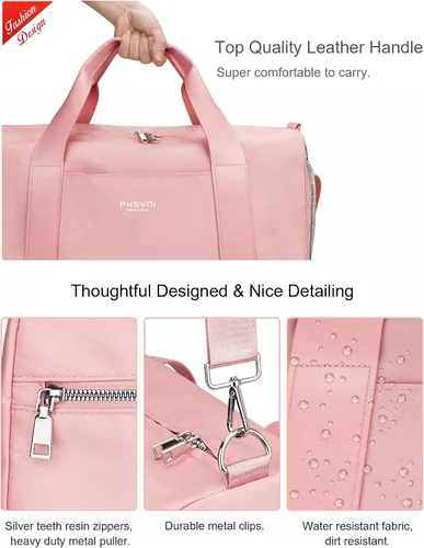 Vista 3 de Bolsa de gimnasio rosa para mujeres y niñas con compartimento para zapatos y bolsillo húmedo - Bolsa de lona para viajes, deportes, fitness