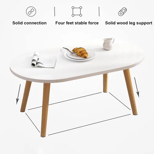 Vista 2 de Mesa de centro blanca, mesas auxiliares modernas anidables, mesa de MDF con patas de madera, mesa de sala de estar para decoración del hogar, juego