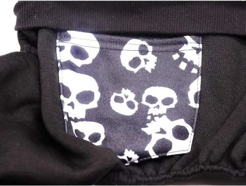 Vista 6 de Disfraz de esqueleto de Halloween para perro: sudadera con capucha negra con bolsillo para perros medianos y grandes