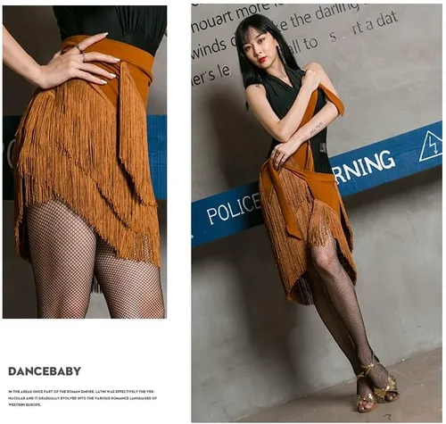 Vista 5 de Faldas de baile para mujer, vestido de baile latino, falda de baile tango, falda de borla, falda de práctica de baile, bufanda de cadera